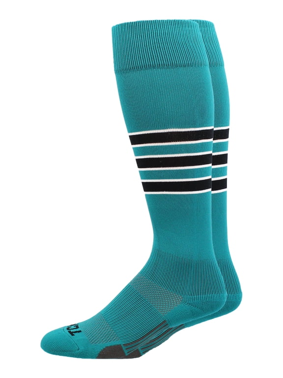 Dugout Striped Baseball Socks - Teal/Black/White, Small