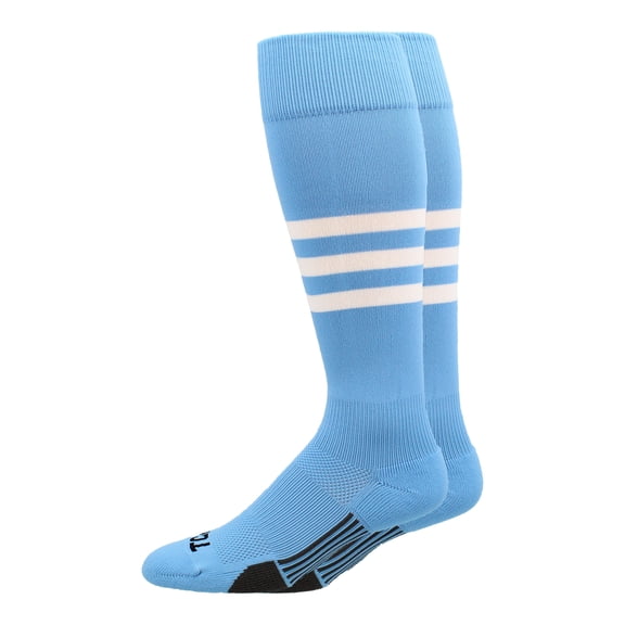 MadSportsStuff Dugout Striped Baseball Softball Socks - Light Blue (Columbia Blue)/White - Small