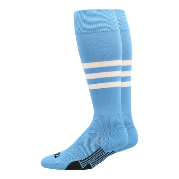 MadSportsStuff Dugout Striped Baseball Softball Socks, Columbia Blue/White, X-Large