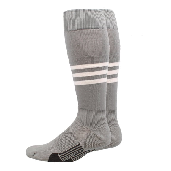 MadSportsStuff Dugout Striped Baseball Softball Socks - Grey/White - Small