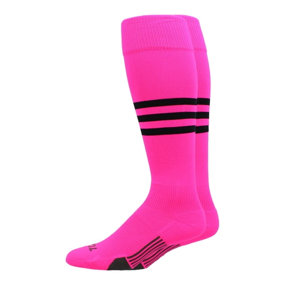 MadSportsStuff Dugout Striped Baseball Softball Socks - Neon Pink/Black - Small