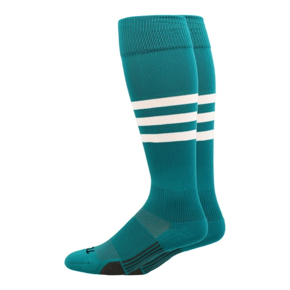 MadSportsStuff Dugout Striped Baseball Softball Socks - Teal/White - Large