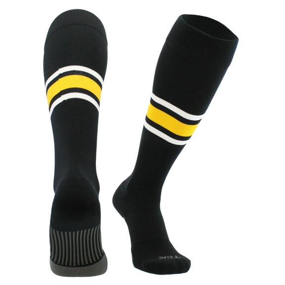 Dugout Striped Baseball Socks Pattern E (Black/Gold/White, Medium)
