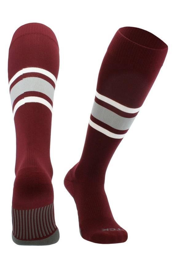 Dugout Striped Baseball Socks Pattern E (Maroon/Grey/White, Large)