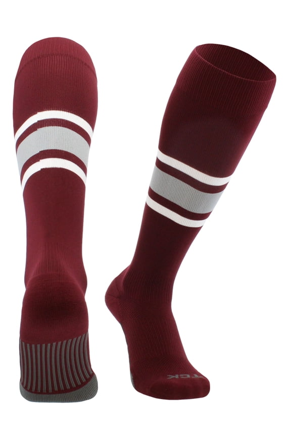Dugout Striped Baseball Softball Socks - Maroon/Grey/White, Small