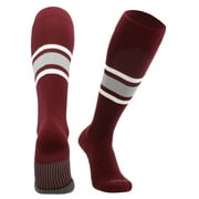 MadSportsStuff Dugout Striped Baseball Softball Socks - Maroon/Grey/White, Small