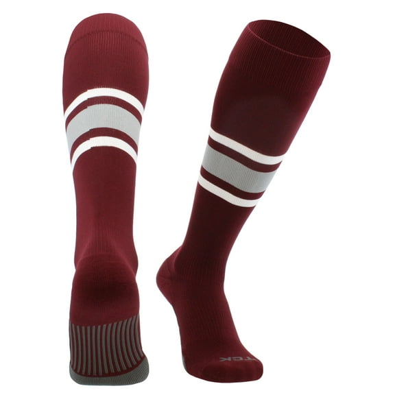 Dugout Striped Baseball Socks Pattern E (Maroon/Grey/White, X-Large)
