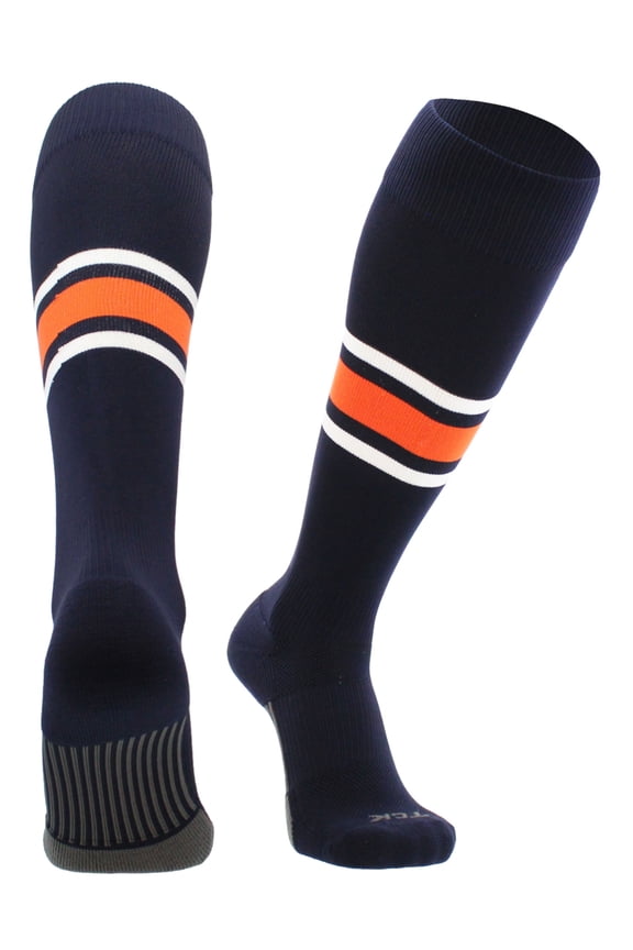 Dugout Striped Baseball Socks Pattern E (Navy/Orange/White, Large)