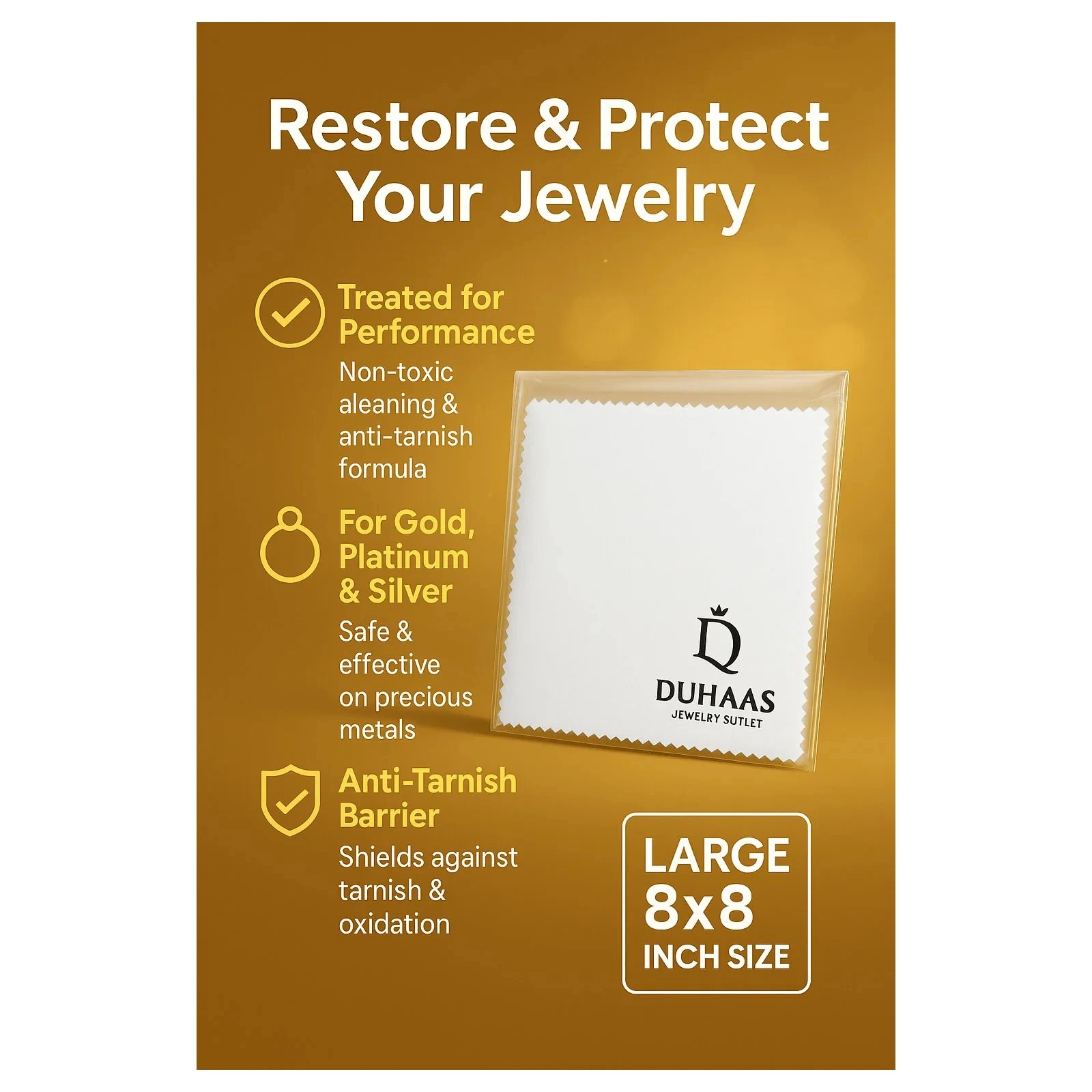 PET KARE Duhaas 8X8 Inch Treated Jewelry Polishing Cloth Individually Wrapped
