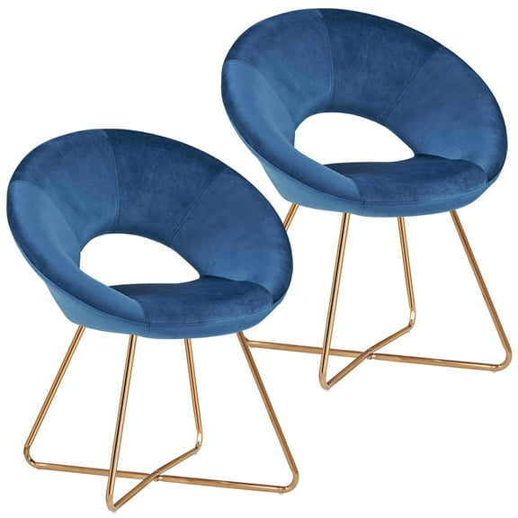Duhome Accent Chair Set of 2 Modern Upholstered Side Chair Armchair with Gold Metal Legs, Velvet Blue