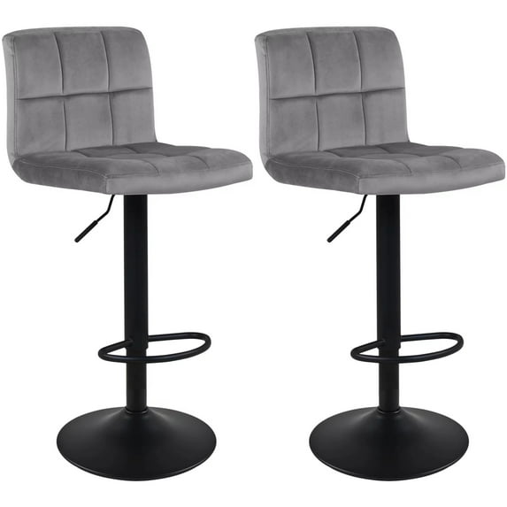 Duhome Adjustable Height Velvet Bar Stool Set with Swivel Base, Grey, Set of 2