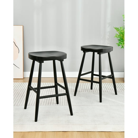 Duhome Bar Stools 26" Wooden Counter Stools Saddle Stool Chair with Footrest for Kitchen Counter,Breakfast Bar,Pub,Bistro,Black