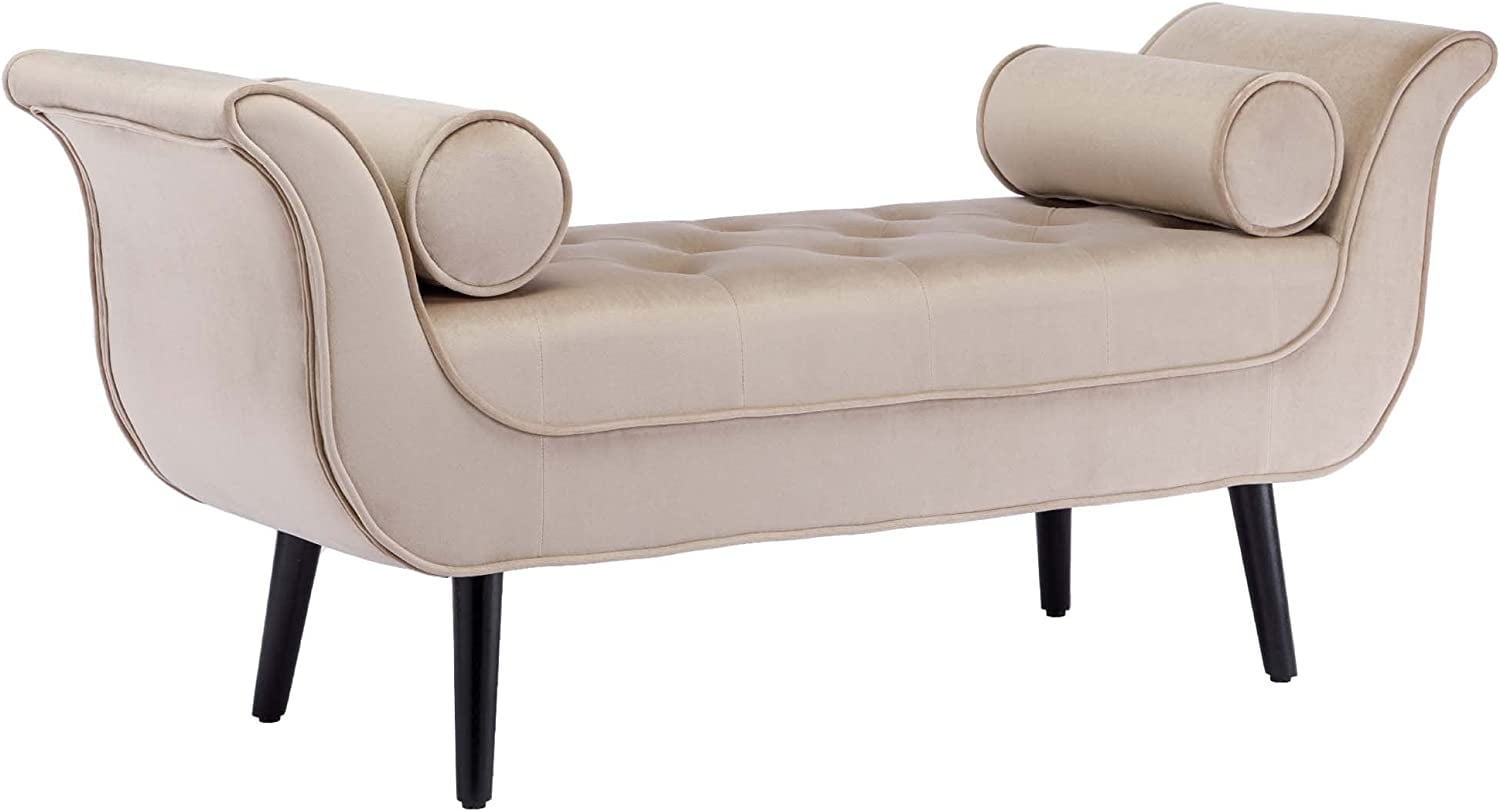 Duhome Bedroom Bench with Rolled Arms Tufted Upholstered Bench for End