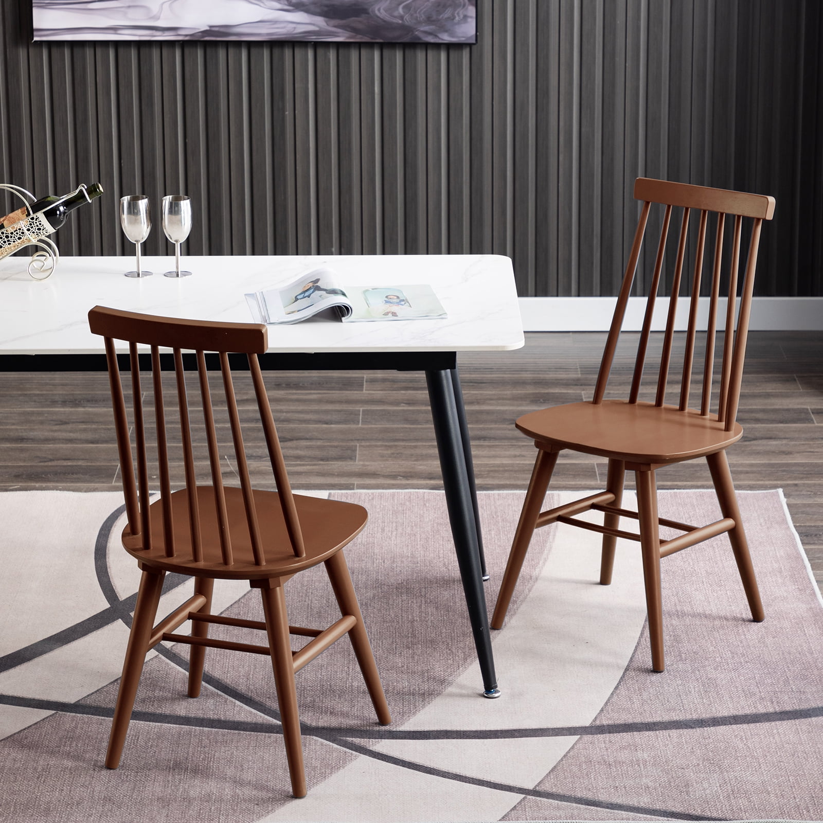 Modern Windsor High Slat Side Chair in Walnut - Set of 2