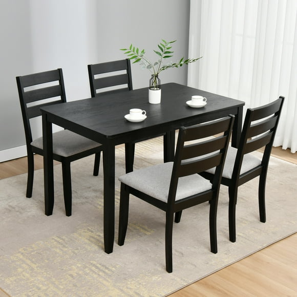 Duhome Dining Set 5-Piece Dining Room Set, 1 Solid Wood Dining Table with 4 Linen Fabric Dining Chairs for Dining Room Kitchen, Black