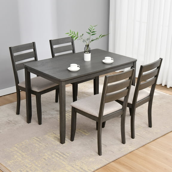 Duhome Dining Set 5-Piece Dining Room Set, 1 Solid Wood Dining Table with 4 Linen Fabric Dining Chairs for Dining Room Kitchen, Grey