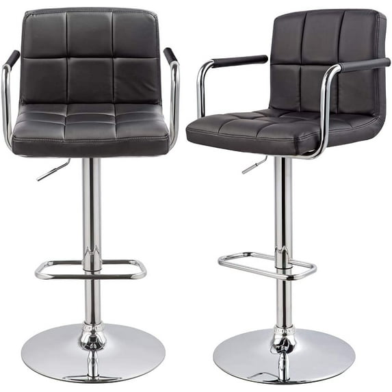 Duhome Elegant Lifestyle Bar Stool with Back Set of 2, Faux Leather Bar Stools with Arms Modern Adjustable Bar Chairs Black