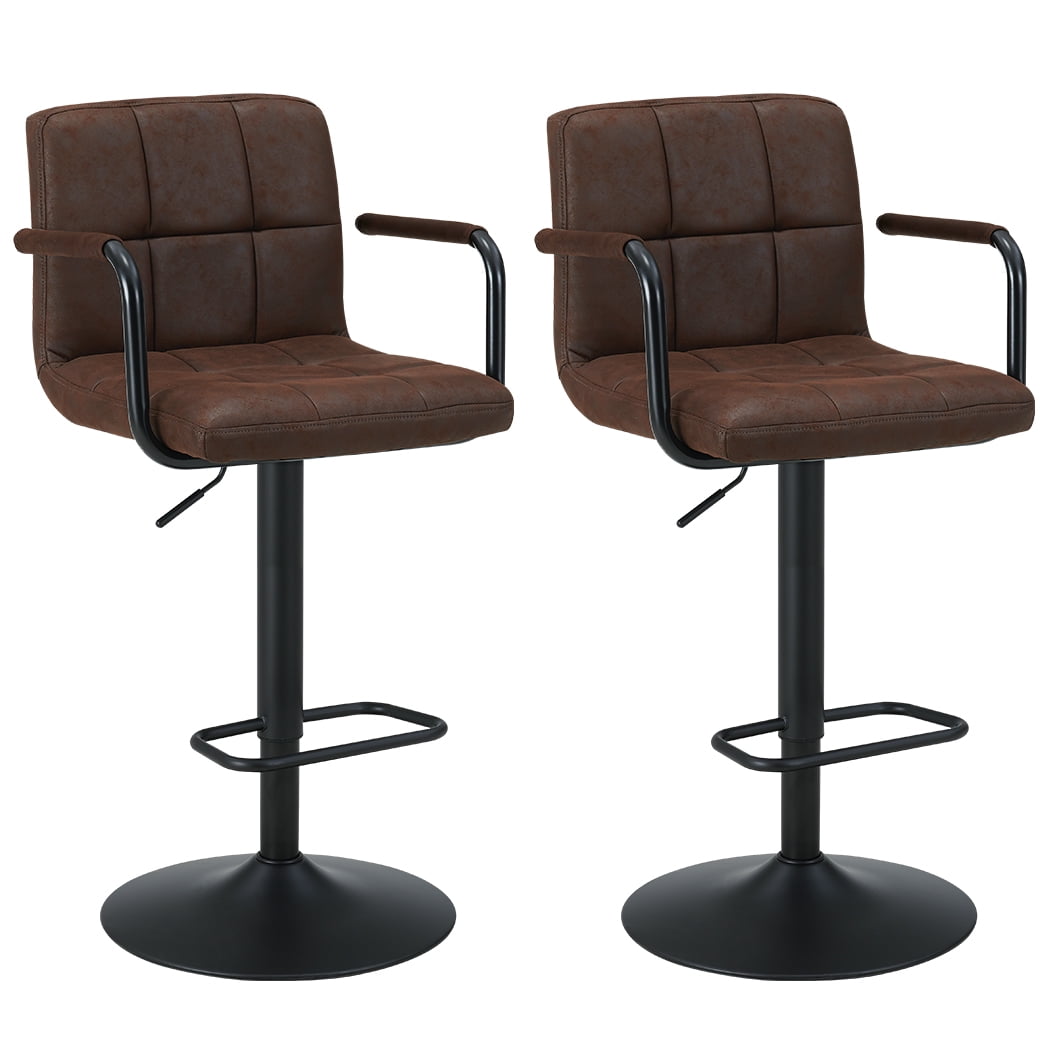 Duhome Elegant Lifestyle Adjustable Faux Leather Bar Stools Set of 2 with Arms, Back and Swivel ...