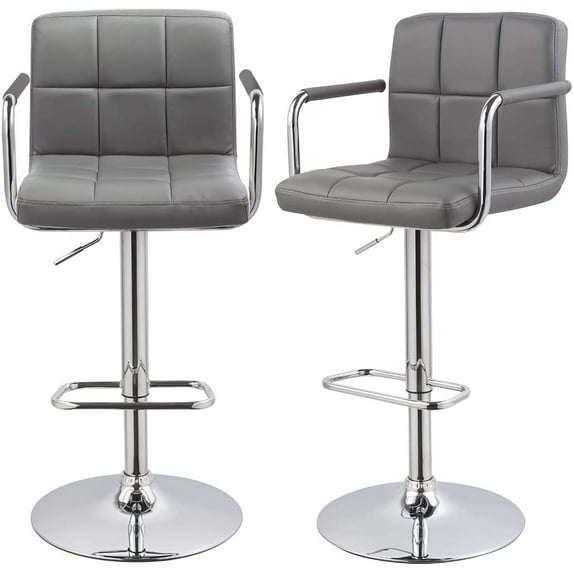 Duhome Elegant Lifestyle Bar Stool with Back Set of 2, Faux Leather Bar Stools with Arms Modern Adjustable Bar Chairs Gray