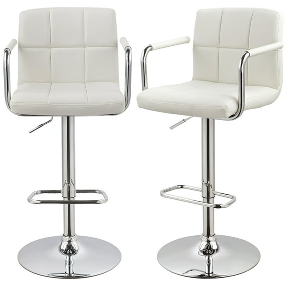 Duhome Elegant Lifestyle Bar Stool with Back Set of 2, Faux Leather Bar Stools with Arms Modern Adjustable Bar Chairs White
