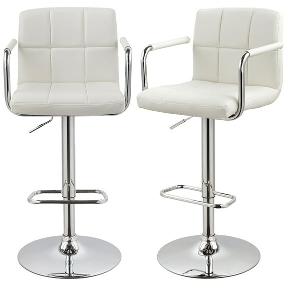 Duhome Elegant Lifestyle Bar Stool with Back Set of 2, Faux Leather Bar Stools with Arms Modern Adjustable Bar Chairs White