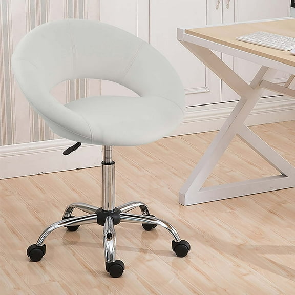 Duhome Elegant Lifestyle Faux Leather Rolling Chair, Vanity Chair with Wheels Desk Chair Task Chair Computer Stool White