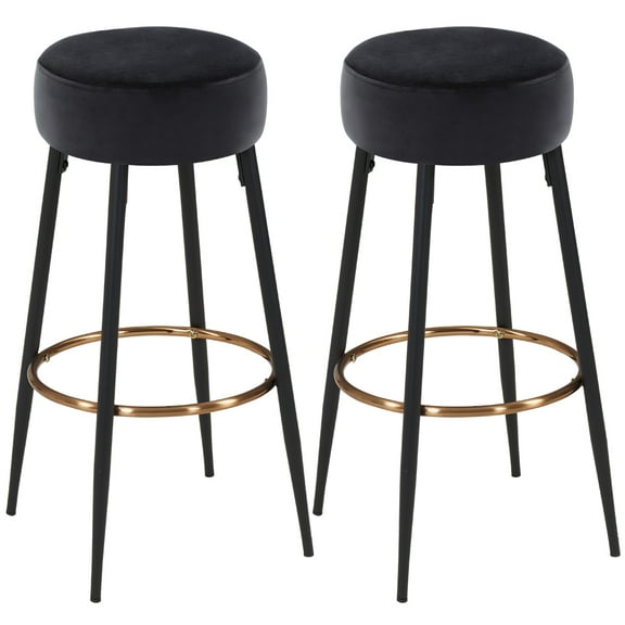 Duhome Elegant Lifestyle Modern 30" Round Velvet Bar Stool Upholstered Kitchen Counter Stool Set of 2 Black