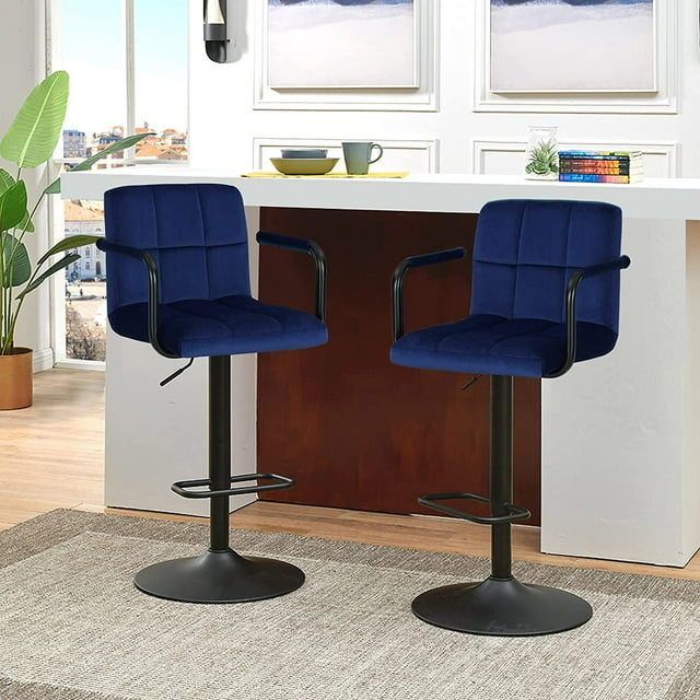 Duhome Velvet Bar Stools Set of 2, Adjustable, Arms, Modern Kitchen Chairs, Dark Blue - Walmart.com