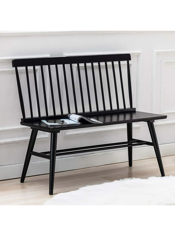 Duhome Entryway Bench, Black Dining Bench with Spindle Back Farmhouse Bench Wood Bench Windsor Bench for Foyer Porch Living Room