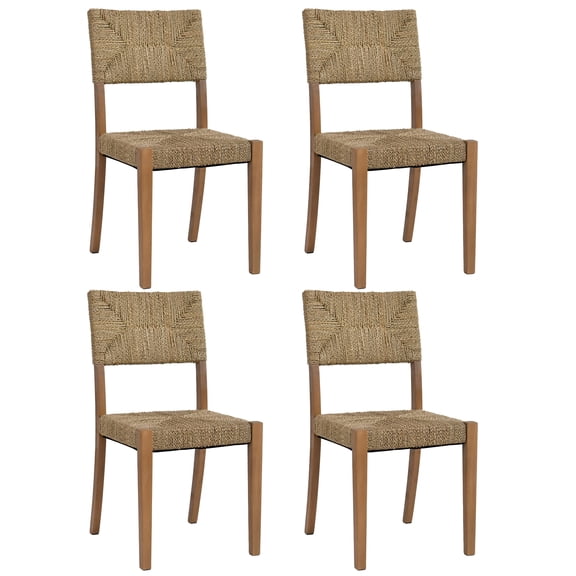 Duhome Mahogany Dining Chairs with Seagrass Woven Seat and Back, Rustic Style,Set of 4