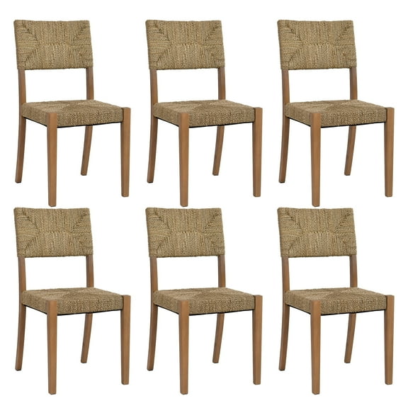 Duhome Mahogany Dining Chairs with Seagrass Woven Seat and Back, Rustic Style,Set of 6