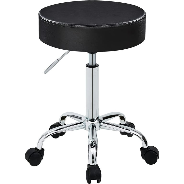 Orbit White Faux Leather Adjustable Rolling Office Stool