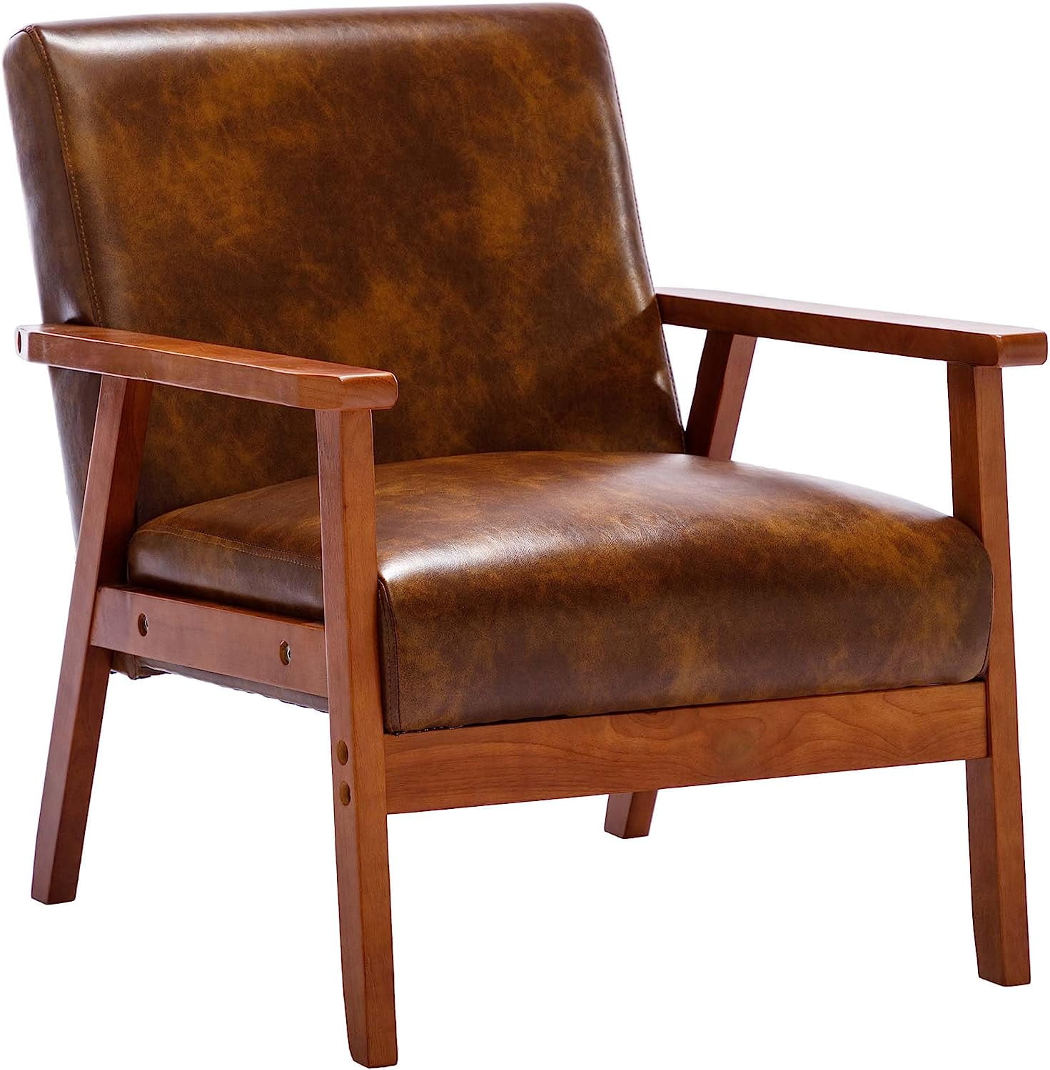 Duhome Mid-century Modern Armchair Brown Leather Accent Chair Retro