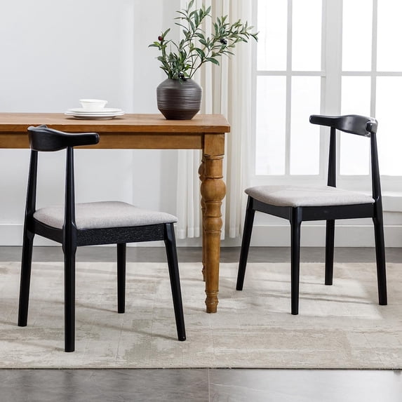 Duhome Mid-century Modern Dining Chairs Set of 2 Wooden Dining Room Chairs Fabric Upholstered Kitchen Side Chairs Retro, Black