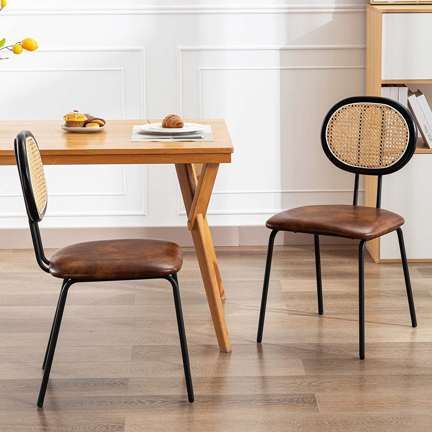 Duhome Mid-century Modern Dining Room Chairs with Rattan Back Faux ...