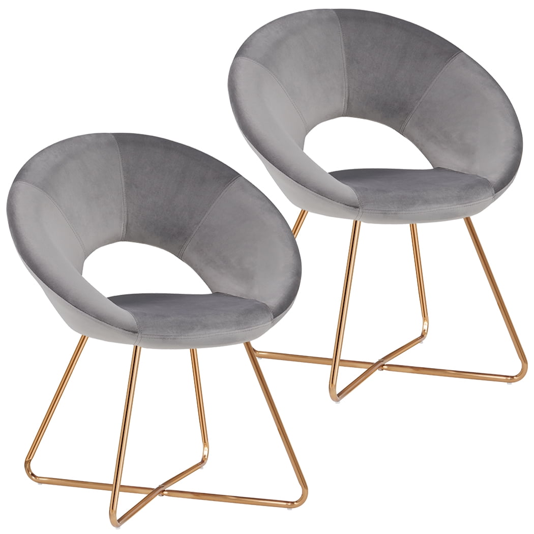 Modern Gray Velvet Papasan Accent Chair with Gold Metal Legs