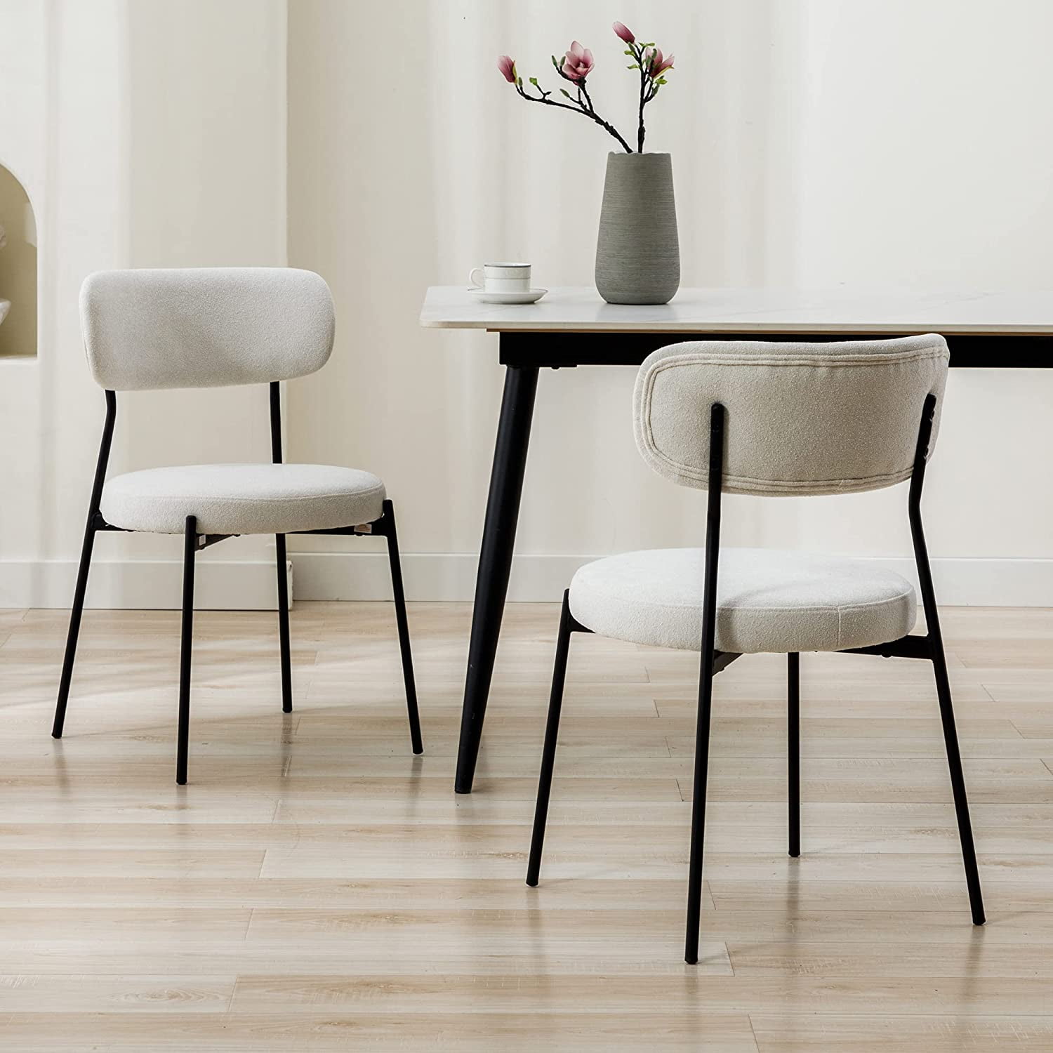 White dining chairs with black legs discount