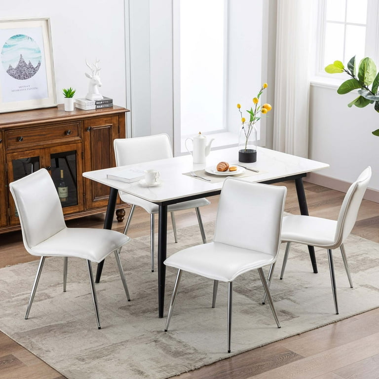 Set of Four Duhome Modern White Dining Chairs Faux Leather