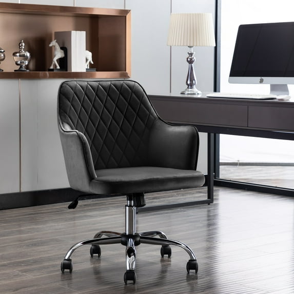 Duhome Modern Office Chair Desk Chair with Arms Faux Leather Computer Chair Adjustable Rolling Chair for Bedroom Home Office, Dark Gray