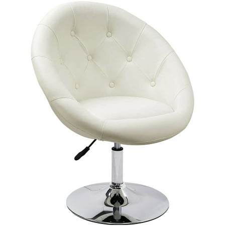 Duhome Modern Vanity Make-up Accent Chair PU Leather Desk Chair Round Swivel Tufted Adjustable Lounge Chair for Bedroom White