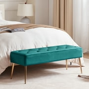 Duhome Modern Velvet Bench Ottoman Comfortable Footrest Stool Bench Button Tufted Indoor Bench with Gold Metal Base Legs for Entryway Living Room Bedroom Atrovirens