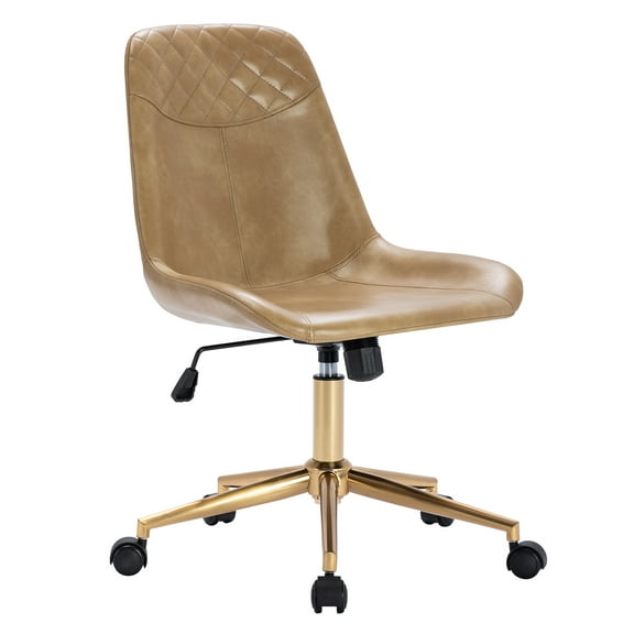Duhome Office Desk Chair Faux Leather Swivel Computer Chair Task Chair Adjustable with Gold Base, Camel