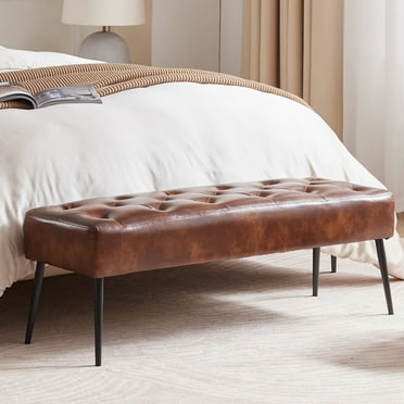 Duhome Ottoman Bench Faux Leather Upholstered Benches for Bedroom Entryway, Modern Tufted End of Bed Bench Accent Indoor Bench, Brown