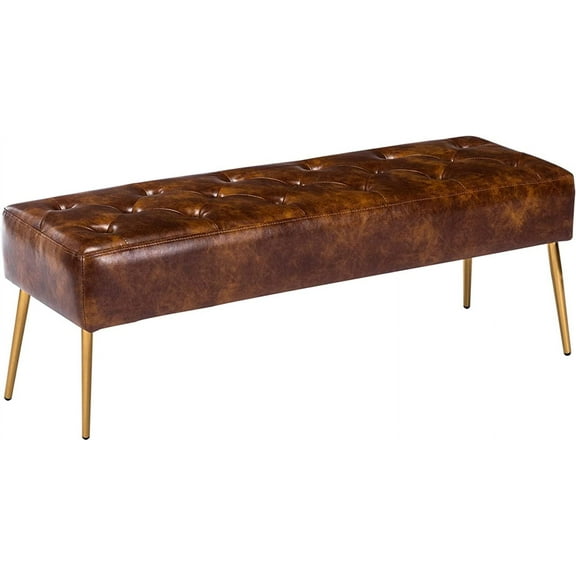 Duhome Ottoman Bench Faux Leather Upholstered Benches for Bedroom Entryway, Modern Tufted End of Bed Bench, Brown