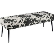 Duhome Ottoman Upholstered Bedroom Benches Cow Print End of Bed Bench with Black Metal Base for Entryway Indoor Accent Bench, Black