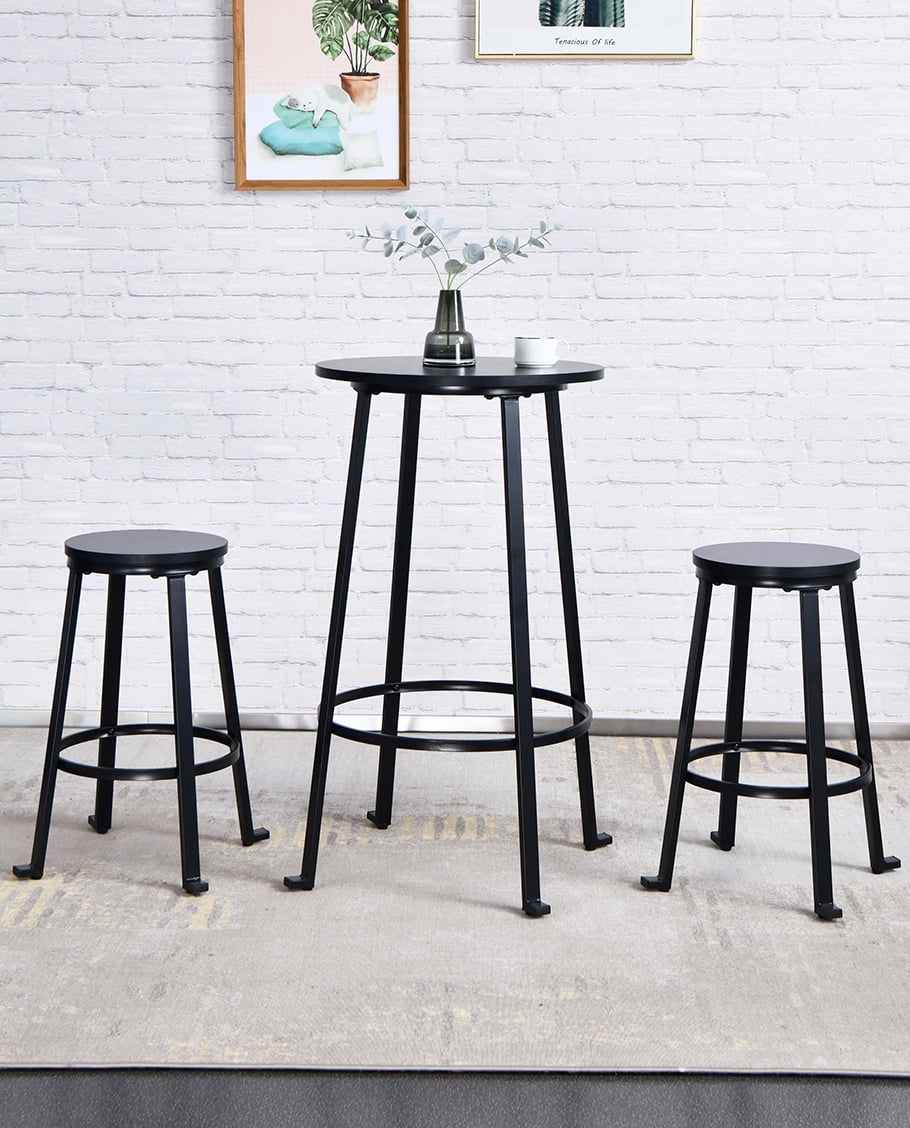 Black Round High Top Pub Table with 2 Stools