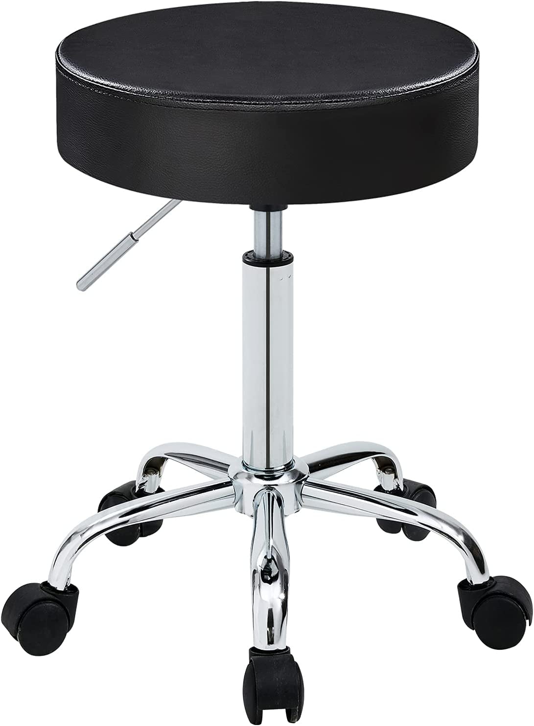 Duhome Rolling Stool with Wheels Adjustable Height Vanity Stool PU Leather Swivel Salon Stool, Black