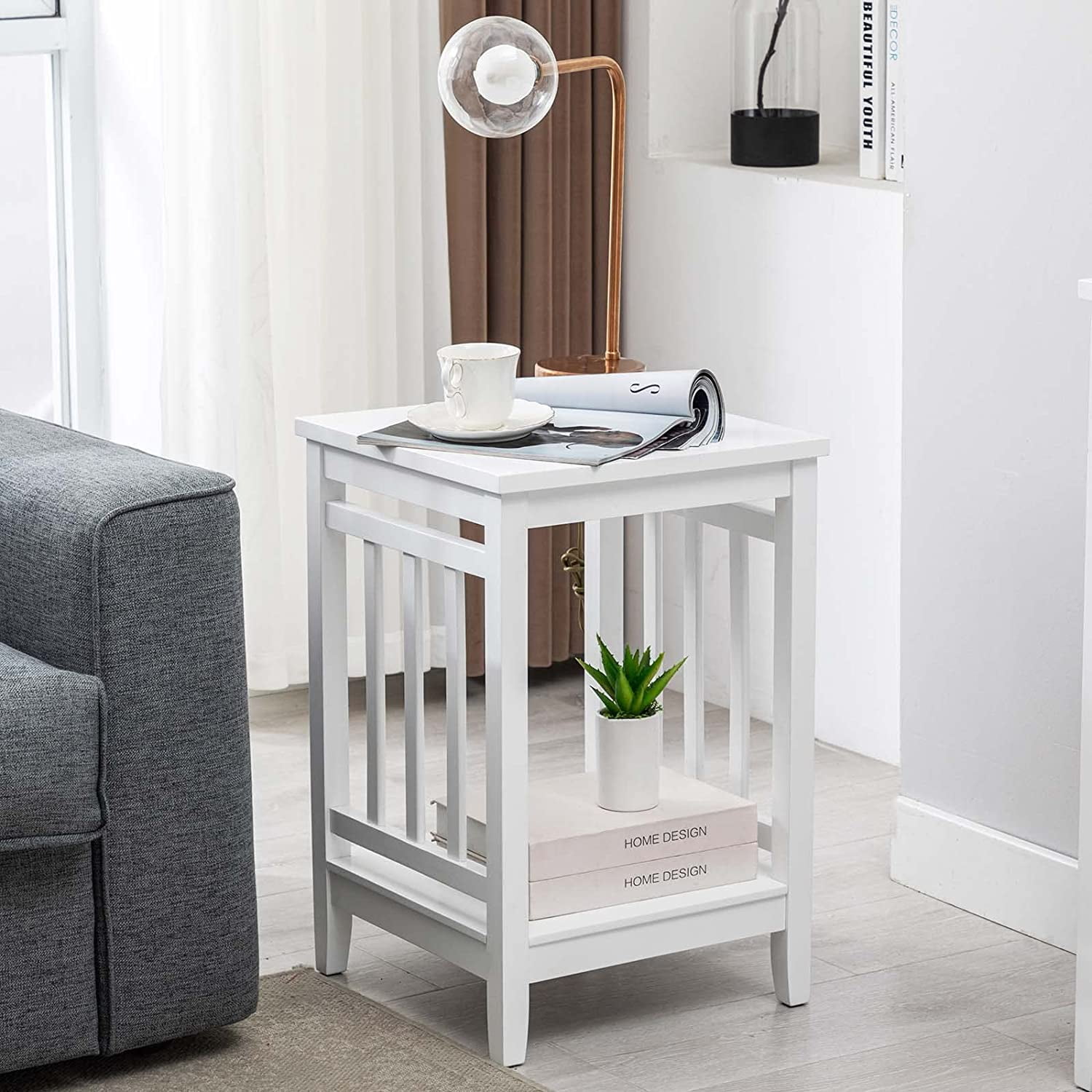 Bedside Table Rictangle Duhome Rubber Wood End Table with Storage, Small Side Table Rectangle ...