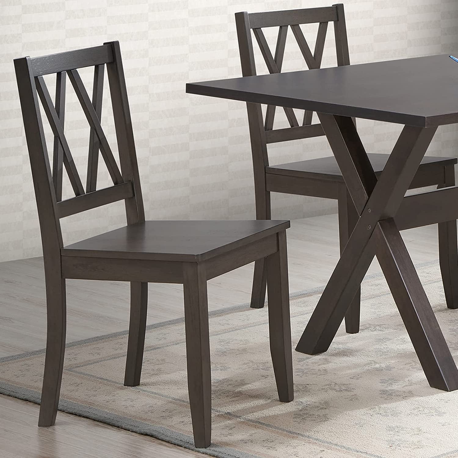Gray Rubberwood Cross Back Side Chair Set