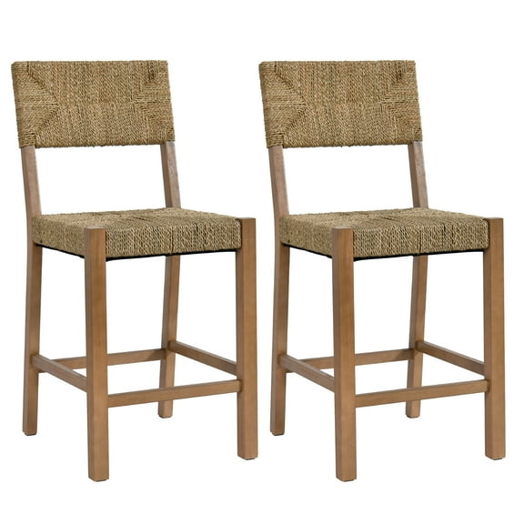 Duhome Rustic Seagrass Counter Chair, Mahogany Frame, Farmhouse Woven Design,Set of 2
